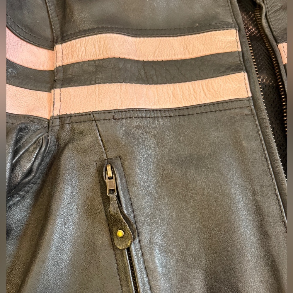 Women’s VINTAGE LEATHER Moto RACING Strip BLACK PINK Jacket L - Picture 6 of 8